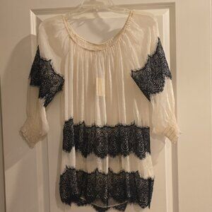 A'Reve Cream Blouse with Black Lace Details